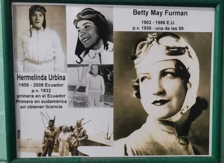 Cuadro con las fotografías en blanco y negro de las aviadoras Hermelinda Urbina y Betty May Furman.