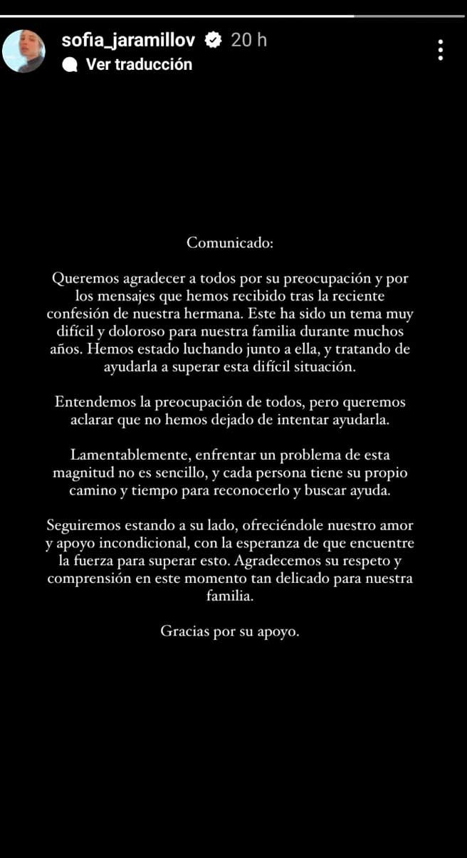 Pantallazo comunicado de texto sobre la confesión de Angélica Jaramillo.