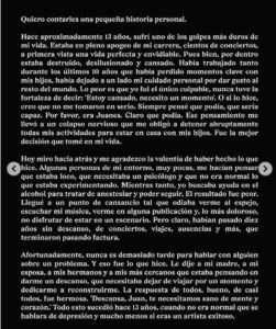 Texto donde Juanes habla sobre la depresión